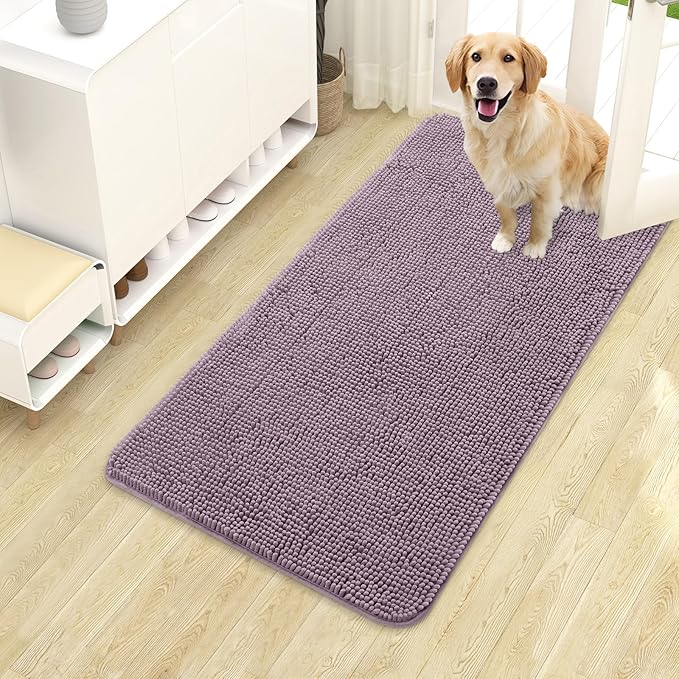OLANLY Dog Door Mat for Muddy Paws 40x24, Absorbs Moisture and Dirt, Absorbent Non-Slip Washable Doormat, Quick Dry Chenille Mud Mat for Dogs, Entry Indoor Entryway Carpet for Inside Floor, Deep Plum by OLANLY