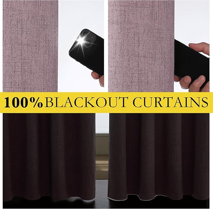 NICETOWN Chaise Mauve Vintage Linen 100% Blackout Curtains for Living Room, Thermal Insulated Curtains 102" Long, Noise Reducing Window Treatment Drapes for Hall Room, 52" Wide Per Panel, Set of 2 - Image 4