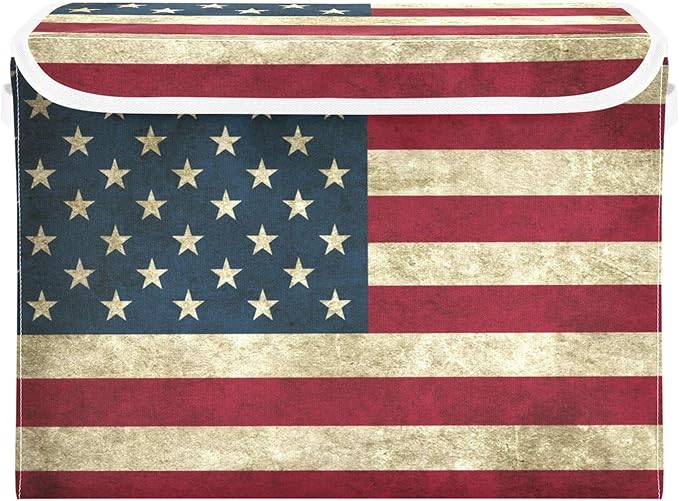 xigua American Flag Storage Bins with Lids and Carrying Handle,Foldable Storage Boxes Organizer Containers Baskets Cube with Cover for Home Bedroom Closet Office by LLCxigua