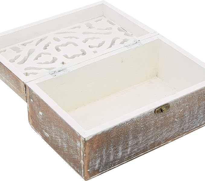 Deco 79 Wood Floral Handmade Decorative Box Decorative Keepsake Boxes with Hinged Lid, Set of 3 Storage Boxes 12", 11", 9"W, Brown - Image 7