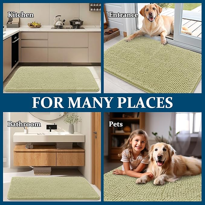OLANLY Dog Door Mat for Muddy Paws 30x20, Absorbs Moisture and Dirt, Absorbent Non-Slip Washable Doormat, Quick Dry Chenille Mud Mat for Dogs, Entry Indoor Entryway Carpet for Inside Floor, Vanilla - Image 8
