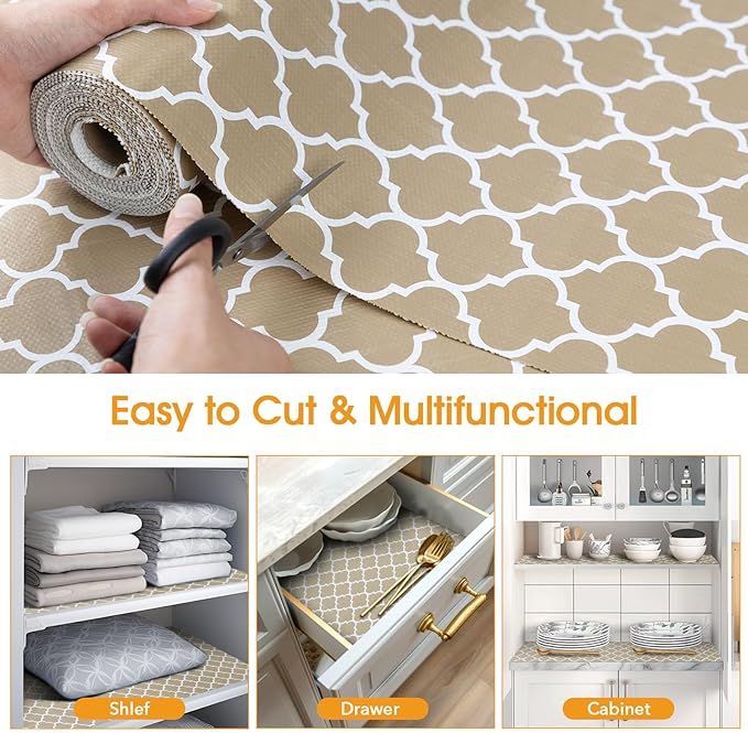 Shelf and Drawer Liner for Kitchen Cabinets Non-Adhesive, Strong Grip Non-Slip Thickened Cabinet Liners for Shelves, Waterproof Mats for Dresser Cupboard, Beige, 17 in x 30 Feet - Image 5