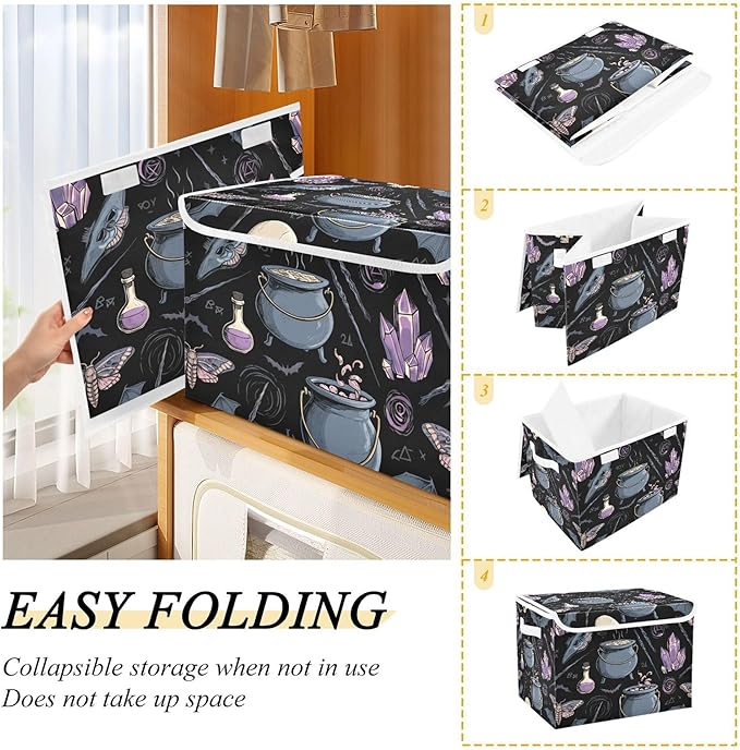 xigua Magical and Witchcraft Storage Bins with Lids and Carrying Handle,Foldable Storage Boxes Organizer Containers Baskets Cube with Cover for Home Bedroom Closet Office Nursery - Image 4