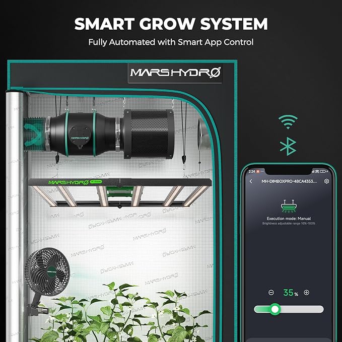 Mars Hydro 4x4 Smart Grow Tent Kit Complete System with WiFi-Integrated Controller 43,480W FC-E4800 Dimmable Light 2646Pcs LED,48"x48"x80" 1680D High Reflective Mylar,6inch Automatic Ventilation Kit - Image 2