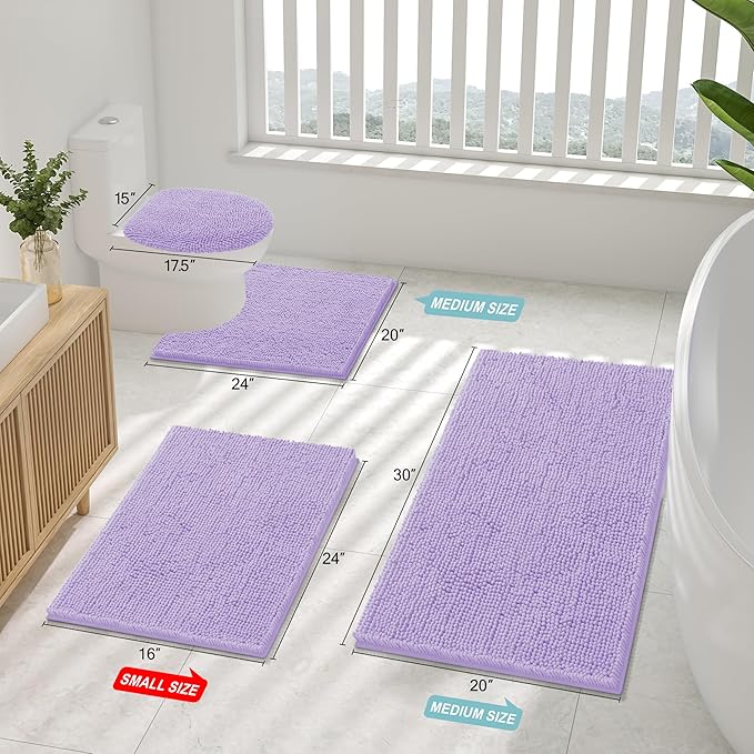 Smiry Luxury Chenille Bathroom Rugs 44x24, Extra Soft and Absorbent Shaggy Bath Mat, Machine Washable, Non-Slip Plush Carpet Runner for Tub, Shower, and Floor, Home Decor Accessories, Purple - Image 2
