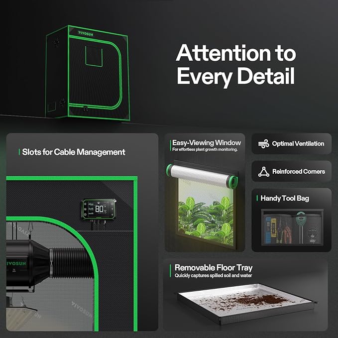 VIVOSUN S3018 30"x18"x36" Grow Tent, High Reflective Mylar with Observation Window and Floor Tray 3D Printer Enclosure with Ventilation - Image 6