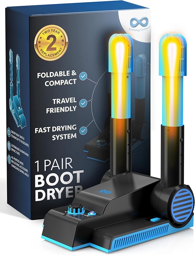 Everlasting Comfort Foldable Compact Boot Dryer & Boot Warmer – Quiet Heat Blower, Easy-to-Use Fast 2-Hour Drying & Deodorizer, Extendable Tubes, Electric Shoe Dryer for Sneakers (1 Pair) by EverlastingComfort