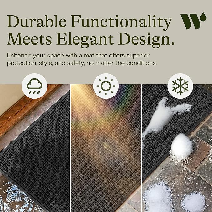 WaterHog Squares Front Door Mat Indoor Outdoor Entrance, Absorbent All-Weather Doormat with Non-Slip Rubber Backing, Dirt & Moisture Trapper, Low Profile, Easy Clean, Made in USA, 45.5"x70" Charcoal - Image 7