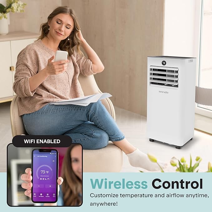 SereneLife 8,000 BTU Portable Air Conditioner and Heater, Small AC with Dehumidifier and Fan, Wifi Function, Mini AC Unit with 350 Sq. Ft. Coverage, Includes Remote Control and Window Mount Kit - Image 3