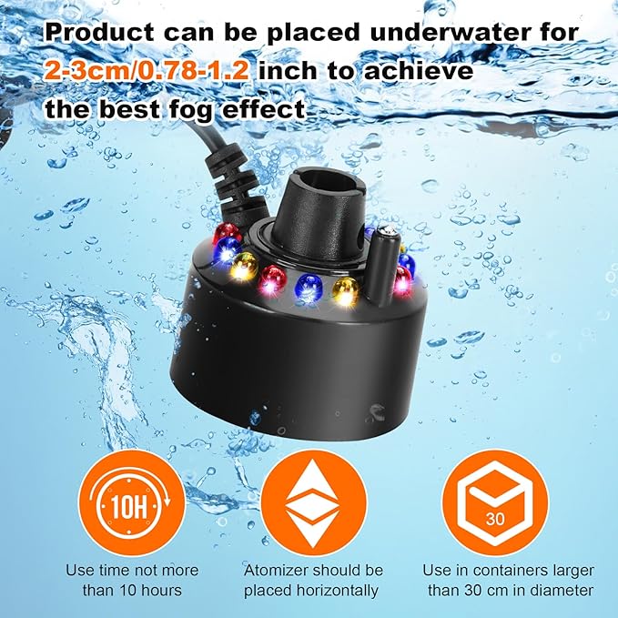 FITNATE Mist Maker, 12 LED Mister Fogger Water Fountain Pond Fog Machine Atomizer Air Humidifier, ultrasonic Mist fogger with Splash Guard, Perfect for Halloween and Other Holidays - Image 4