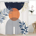 Navy Blue Boho Shower Curtain 72Wx72H Modern Abstract Bohemian Blue Gold Leaves Orange Minimalist Mid Century Plant Bathroom Decor Neutral Geometric Bath Curtain Fabric Polyester 12 Pack Hooks by MitpokBrand