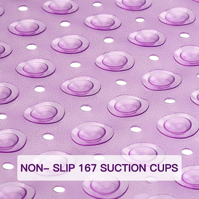 YINENN Bath Tub Shower Stall Mats 31x15.5 Inch Non-Slip and Latex Free, Bathtub Mat with Suction Cups, Machine Washable Bathroom Mats with Drain Holes(Purple) - Image 3