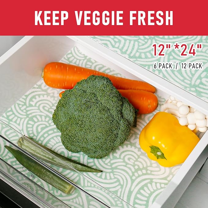 Cooyes 12 Pack Fridge Bin Liners, 12“ × 24” Refrigerator Mats with Non-Slip Particles, Drawer Liners for Kitchen Cabinets, Breathable Cloth Material BPAfree, Keep Produce Fresh Longer - Image 4
