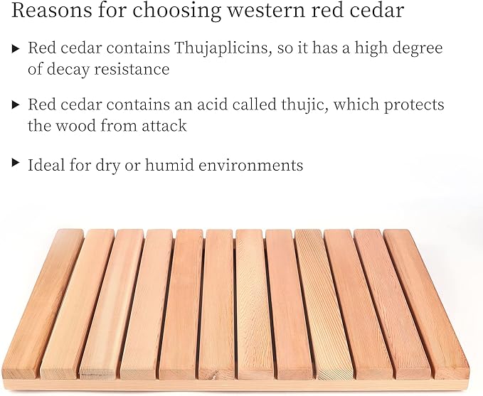 bingaai Cedar Wood Shower Mat, Cedar Wooden Bath Mats, Wood Bath Mat 23.6 × 15.7 in, Shower Stall Mat Non-Slip for Bathroom Bathtub Spa Sauna Garden Home, Wooden Floor Mat Large for Indoor and Outdoor - Image 2