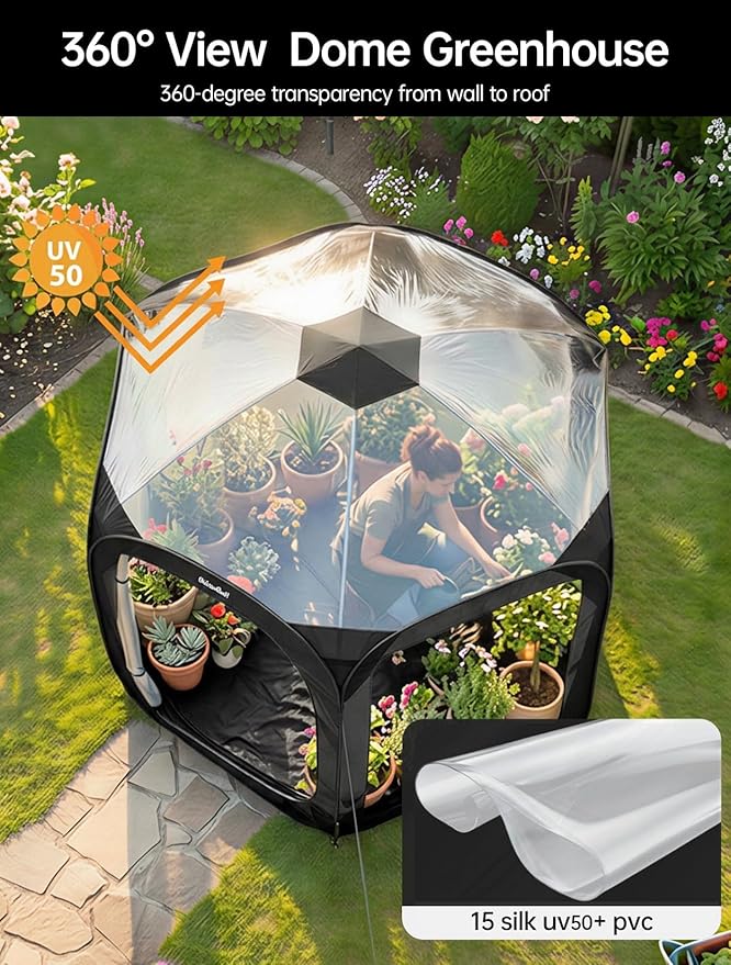 Porayhut Pop Up Greenhouse Tent,Portable Large Walk-in Plant House 10’X10’ ,Indoor Outdoor Gardening Plant Sunshine Room with PVC Mesh Cloth Cover for Protecting Plant from Cold Frost & Birds - Image 4