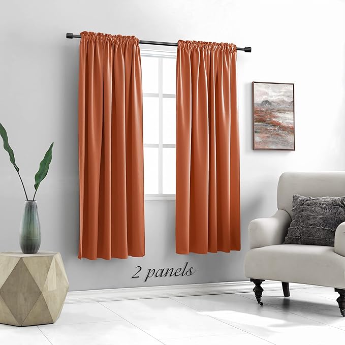 DONREN Terracotta Orange Draperies Curtains for Bedroom - 2 Panels Window Shades Light Blocking Insulated Thermal Curtain Panels for Women Room, 52 x 72 Inch Length - Image 2