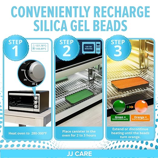 JJ CARE Silica Gel Canister, 50g [Pack of 6] - (Orange to Green) Indicating Rechargeable Dehumidifier Desiccant Beads, Safe Moisture Absorber, Ammo Can Dehumidifier for Gun Safe, Vault, Bedroom, Car - Image 6