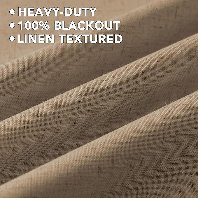 H.VERSAILTEX Linen Curtains 100% Blackout Curtains for Bedroom 84 inch Long Full Light Blocking Nature Linen Blended Window Curtains for Living Room Nickel Grommet (2 Panels, Heathered Macchiato) - Image 5
