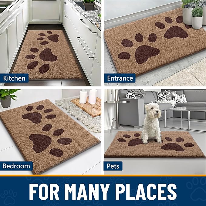 Smiry Dog Door Mat for Muddy Paws, Absorbs Moisture and Dirt, Low-Profile Entryway Mat with Non-Slip Backing, Entry Indoor Outdoor Doormat for Inside Floor (30x20 Inches, Beige, Paw) - Image 9