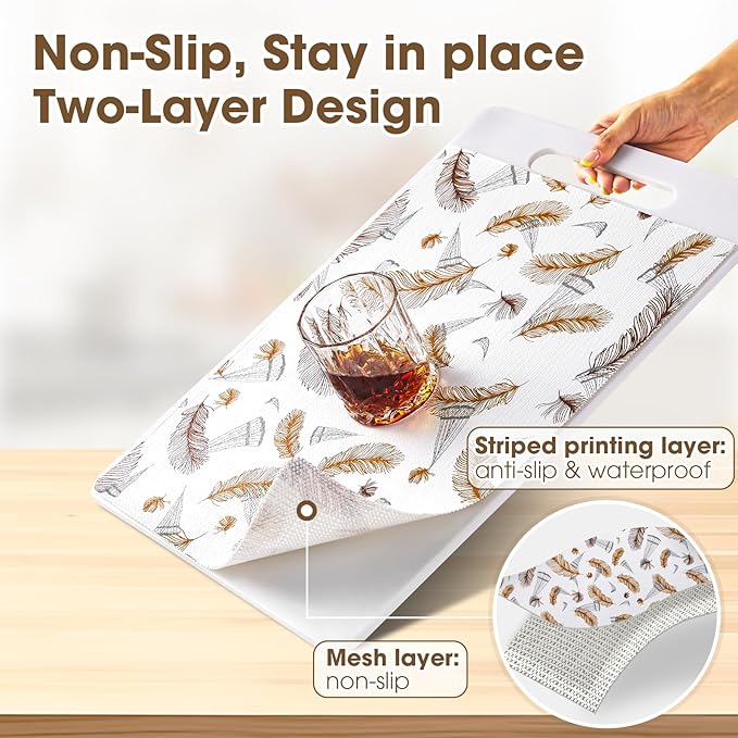 Drawer and Shelf Liner, Non-Slip Kitchen Cabinet Liners Non-Adhesive Thick Strong Grip Waterproof Washable Mats Protect Dresser Shelves Cupboard Bathroom Cabinets, Feather, 12 in X 10 FT - Image 2