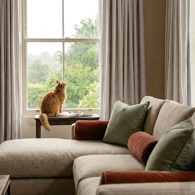 RYB HOME Natural Beige 100% Blackout Linen Curtains 72 inch Long, Thermal Insulated & Privacy Assurd Drapes for Bedroom/Office/Nursery, Rod Pocket & Back Tab Window Treatment, W52 X L72, 2 Panels - Image 5