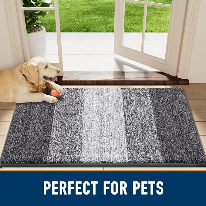 Smiry Dog Door Mat for Muddy Paws, Absorbs Moisture and Dirt, Low-Profile Entryway Mat with Non-Slip Backing, Entry Indoor Outdoor Doormat for Inside Floor (30x17 Inches, Grey, Striped) - Image 7