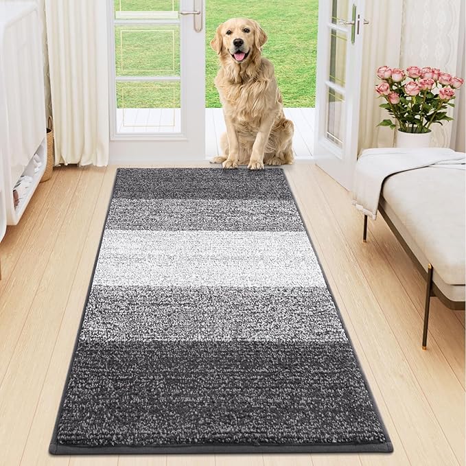 Smiry Dog Door Mat for Muddy Paws, Absorbs Moisture and Dirt, Low-Profile Entryway Mat with Non-Slip Backing, Entry Indoor Outdoor Doormat for Inside Floor (59x20 Inches, Grey, Striped) by Smiry