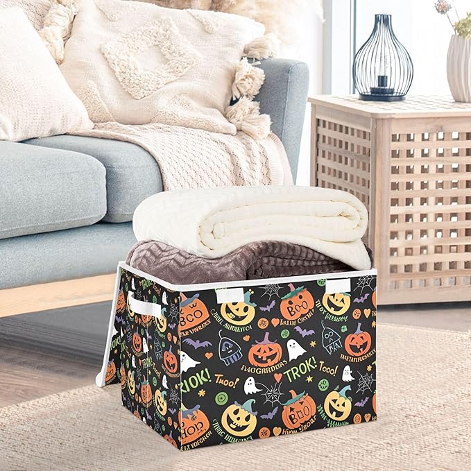 xigua Halloween Ghost Pumpkin Ghosts Storage Bins with Lids and Carrying Handle,Foldable Storage Boxes Organizer Containers Baskets Cube with Cover for Home Bedroom Closet Office - Image 5