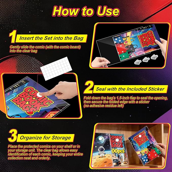 200 Pack Current Comic Book Bags and Boards, Thick Acid-Free Comic Books Backing Boards, Clear Book Sleeves Protector for Current Comics Storage and Protection - Image 5