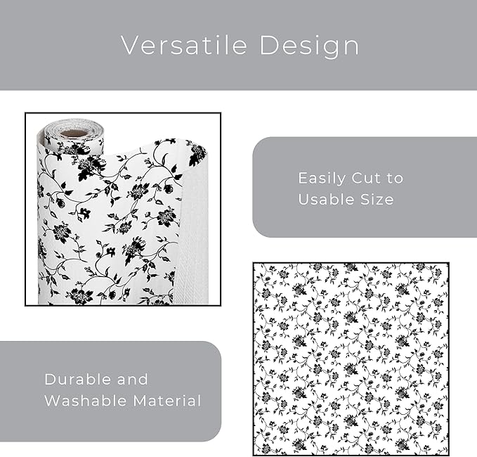 Smart Design Bonded Grip Shelf Liner - 12 Inch x 10 Feet - Non Adhesive, Strong Grip Bottom, Easy Clean Kitchen Drawer, Cabinet, Cupboard Dresser Protector Cover, Non Slip Rubber Mat - Wisteria Black - Image 4