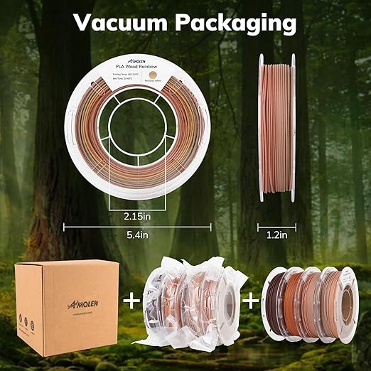 AMOLEN Wood Pla 3D Printer Filament Wood Pla Gradient Matte Finish Bundle 1.75mm, Dimensional Accuracy +/- 0.02mm, 200gx4 Spools for All FDM Printers - Image 6