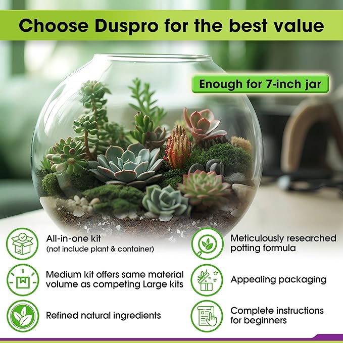 DUSPRO Recycle Terrarium Kit, Include Potting Soil, Pumice, Zeolite, Green Moss, Sphagnum Moss, Decorative Stone, Mesh, Tools, DIY Terrarium Kit for Kids, Air Plant, Succulent - Image 5
