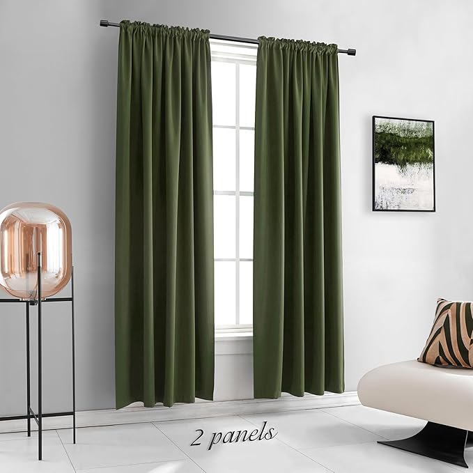 DONREN Loden/Dark Olive Green Blackout Curtains 52 Inch with by90 Inch Length for Bedroom - 2 Panels Patio Glass Door Curtain Panels,Livingroom Room Darkening Thermal Insulated Drapes - Image 5