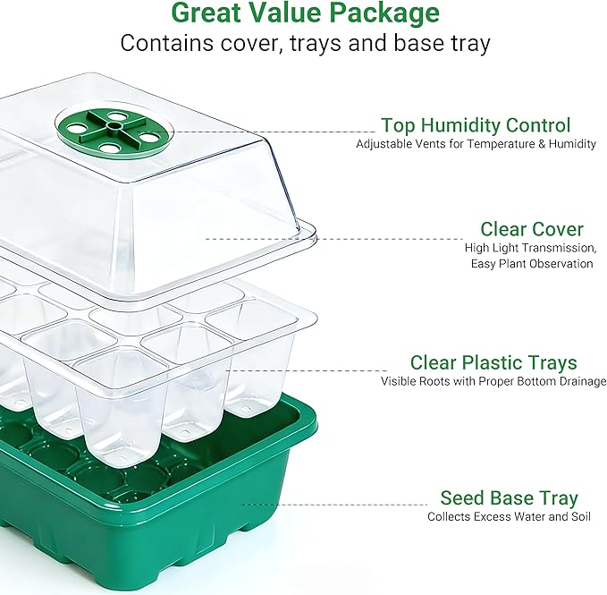 Seed Starter Kit 10-Pack with Humidity Dome, 120 Cells Propagation Trays & Base | All-in-One Mini Greenhouse for Seed Germination and Plant Starting - Image 3