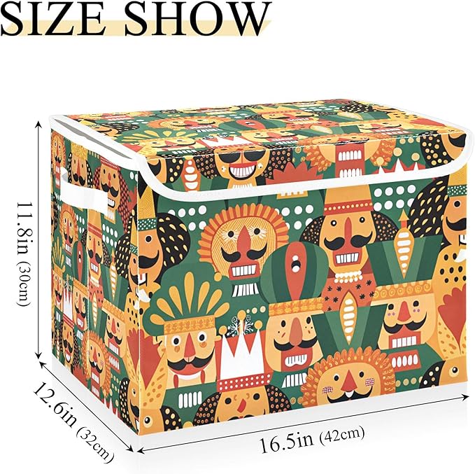 xigua Nutcracker Christmas Storage Bins with Lids and Carrying Handle,Foldable Storage Boxes Organizer Containers Baskets Cube with Cover for Home Bedroom Closet Office - Image 3