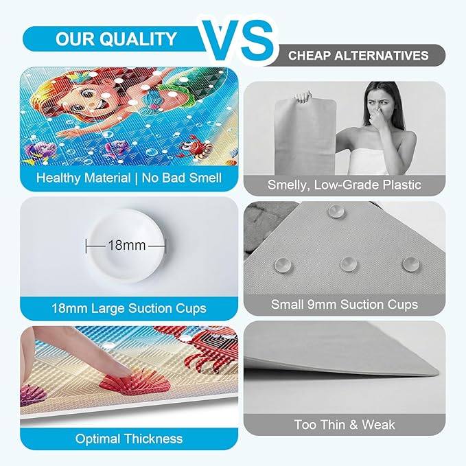XIYUNTE Baby Bath Mat for Tub Non Slip Kids Bath Mat - 40''x16'' Extra Long Cartoon Turtle Baby Bath Tub Mat Eco-Friendly Toddler Bath Mats with Suction Cups & Drain Holes, Easy to Clean & Easy Drying - Image 6
