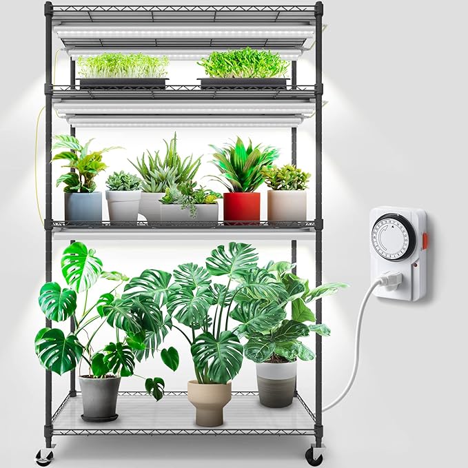 Barrina CX5 Plant Stand with Grow Lights for Indoor Plants, 4-Tier Plant Shelf with T8 3FT 180W Full Spectrum Grow Light for Seed Starting, Succulent, Timer Socket, Greenhouse, 35.4"x13.8"x59" by Barrina