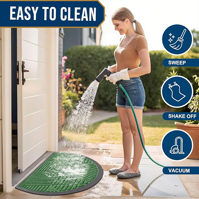 Smiry Half Circle Front Door Mat Outside Entrance, Heavy Duty Sturdy Natural Rubber Doormat, Trap Dirt and Moisture, Low Profile Mats for Indoor Outdoor Entry, Irregular Triangle (29.5x17, Green) - Image 6