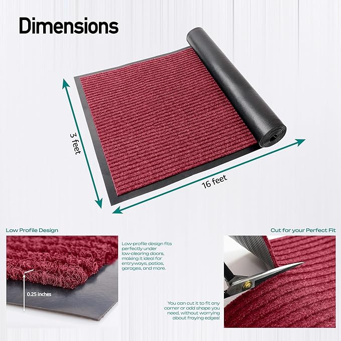 MaxMat® Extra Large Commercial Door Mat, Rubber Border Heavy Duty Door Mat, Waterproof, Low-Profile, Easy to Clean, Rubber Entry Mat. (Red, 3 x 16 Feet) - Image 2