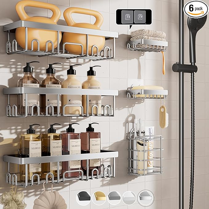 Veken Shower Caddy 6-Pack, Family Choice Award Winner, Large Wall Mounted Shower Rack, Bathroom Shelves Over Toilet, Organizer Storage Accessories with Soap Dish&Toothbrush Holder by Veken