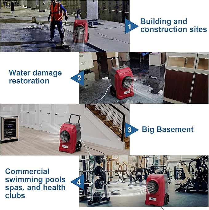 AlorAir 270 Pints Commercial Dehumidifiers for Large Room or Basements, Industrial Large Dehumidifier with Pump and Drain Hose, Dehumidifiers with Smart Wi-Fi, 5 Years Warranty, Red - Image 6