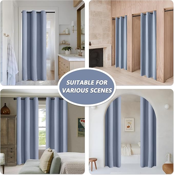 MYSKY HOME Dusty Blue Closet Curtains for Doorway 80 Inch Long Blackout Door Curtain for Living Room Grommet Room Darkening Curtain for Bedroom Thermal Insulated Curtain 1 Curtain Panel, 34 x 80 Inch - Image 2