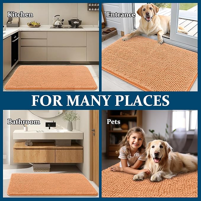 OLANLY Dog Door Mat for Muddy Paws 70x35, Absorbs Moisture and Dirt, Absorbent Non-Slip Washable Doormat, Quick Dry Chenille Mud Mat for Dogs, Entry Indoor Entryway Carpet for Inside Floor, Orange - Image 8
