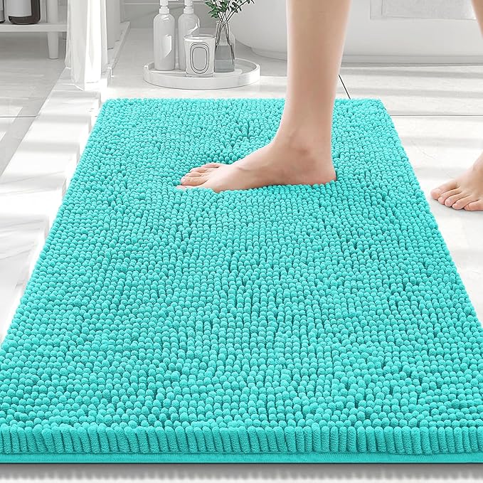Smiry Luxury Chenille Bathroom Rugs 30x20, Extra Soft and Absorbent Shaggy Bath Mat, Machine Washable, Non-Slip Plush Carpet Runner for Tub, Shower, and Floor, Home Decor Accessories, Turquoise by Smiry