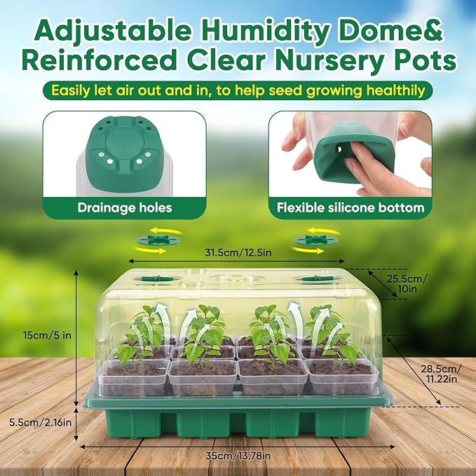 BlumWay Seed Starter Tray with Grow Light,24 Pack 2.9 inch Reuseable Clear Nursery Pots with Silicone Base/Humidity Dome for Deep-Rooted Seedlings,Adjustable Timed Light Plant Starter Set - Image 7