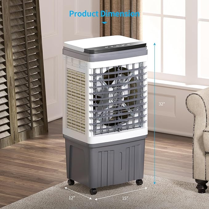 TABU 2354CFM 3-in-1 Evaporative Air Cooler, 6.6-Gal Water Tank Portable Swamp Cooler of Cooling, Humidifier& Fan,3 Wind Speeds,120° Oscillation,7.5H-Timer,Remote Control,Grey - Image 7