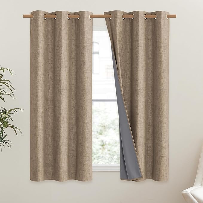 NICETOWN Burlap Vintage Open Linen Weave Flax Thermal Curtains, 100% Blackout Curtains 54" Long for Dining Room, Soundproof Window Treatment Drapes for Kitchen, 42" Wide Per Panel, Set of 2 - Image 2