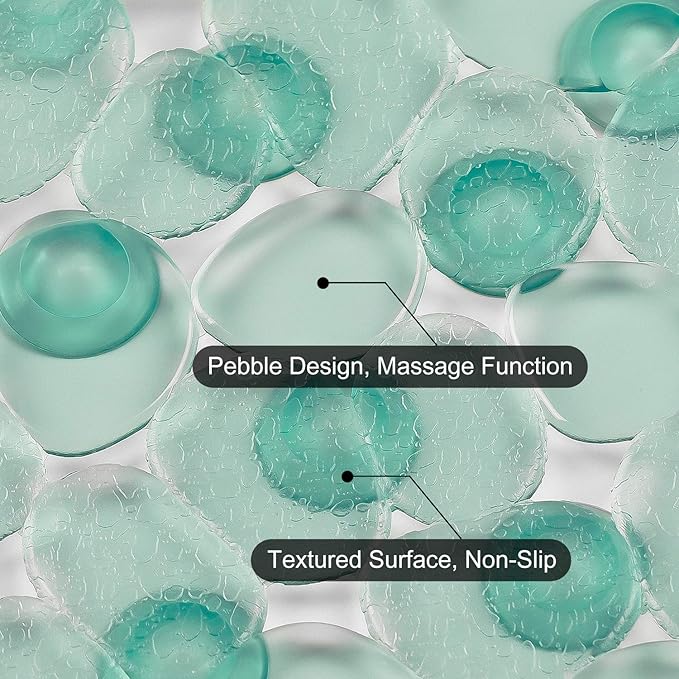 WELTRXE Pebbles Bathtub and Shower Mat Non Slip, Oval Bath Mats for Bathroom Tub Washable with Suction Cups, Drain Holes, BPA Free, 27 x 14 Inch, Dark Green - Image 3