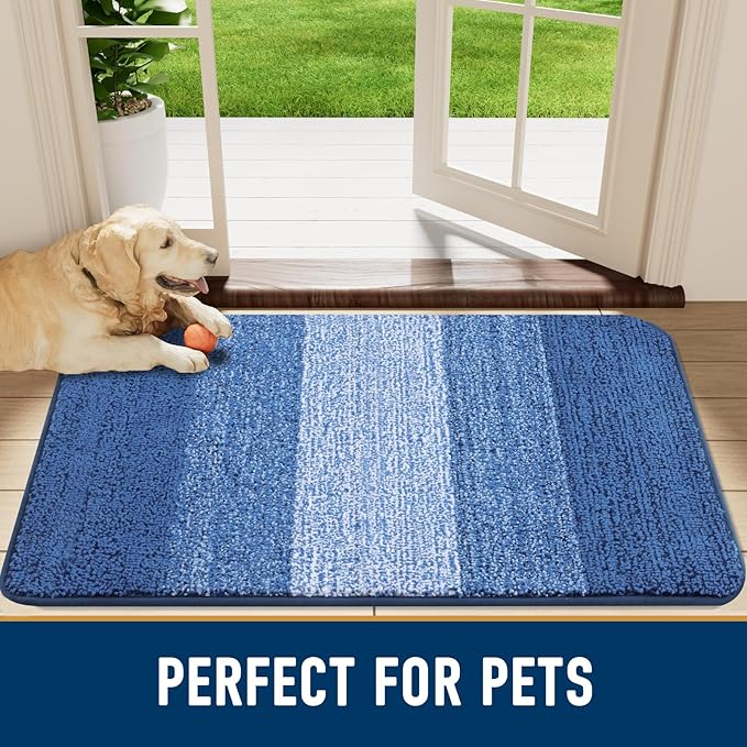 Smiry Dog Door Mat for Muddy Paws, Absorbs Moisture and Dirt, Low-Profile Entryway Mat with Non-Slip Backing, Entry Indoor Outdoor Doormat for Inside Floor (47x20 Inches, Navy Blue, Striped) - Image 7