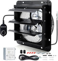 10 Inch Wall Mounted Shutter Exhaust Fan with Thermostat and Speed Controller for Attic, Greenhouse, Shed, Garage, Chicken Coop, Shop, Barn Ventilation, 820 CFM Louvered Vent Fan, Black by Hipoilk